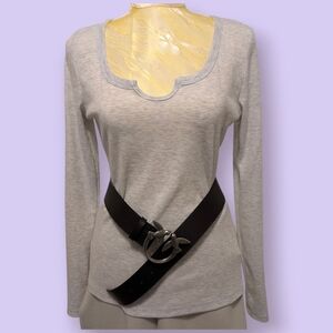 Joah Brown style Light Gray Long Sleeve Scoop Neck Top